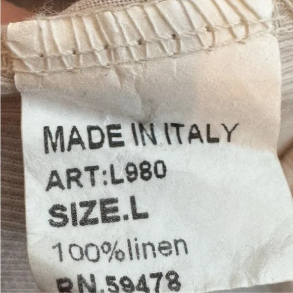 Linen Blouse Cream Lace Trim Short Sleeve Top Made in Italy Size L - Picture 8 of 8